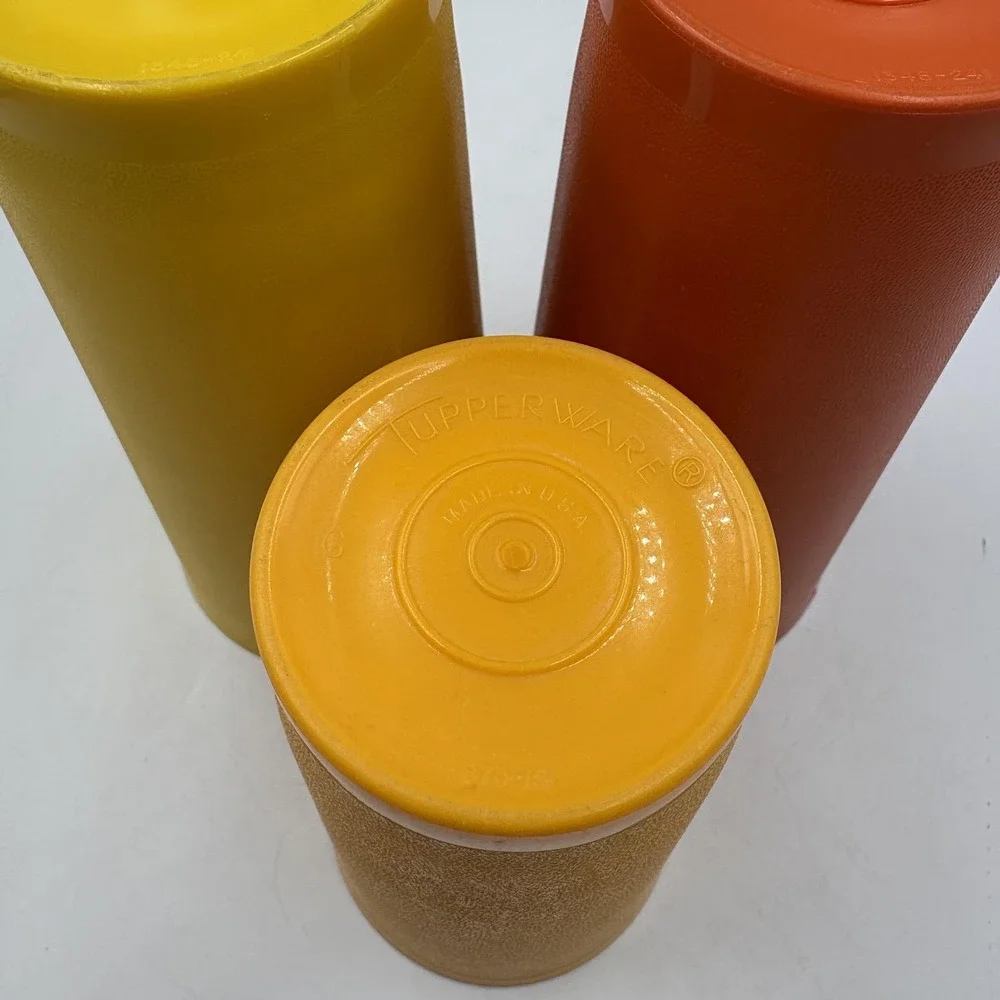 Tupperware Tumblers Set Of 3 Yellow Orange Plastic Drinking Glasses Vintage‎